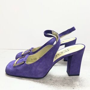 Focus Purple Suede Slingback Gold Buckle Block Heel Pumps Womens Size 11B